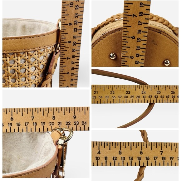Tommy Bahama Cane Wicker Bucket Bag Drawstring Linen Lined Purse Beige Crossbody - Picture 11 of 11